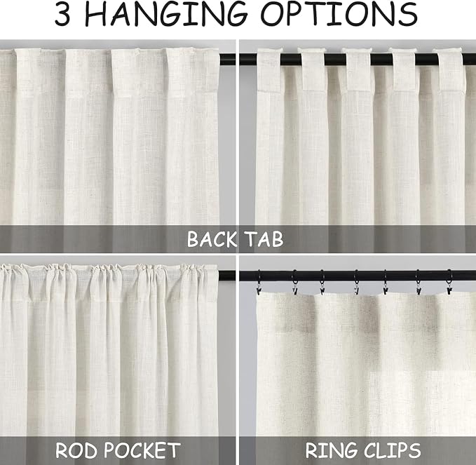 Nanspring Cream 80 inch Linen Curtains - Image 2