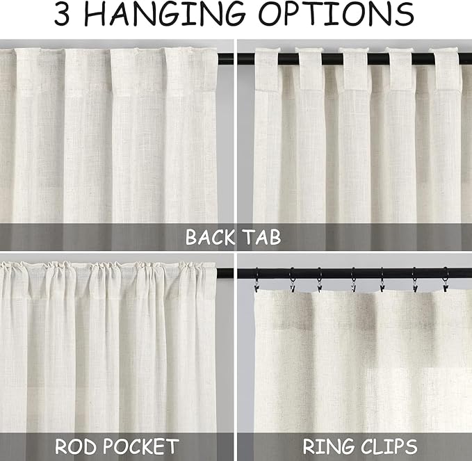 Nanspring Cream Short Linen Kitchen Curtains 36 Inch Length, Over Sink Light - Image 2