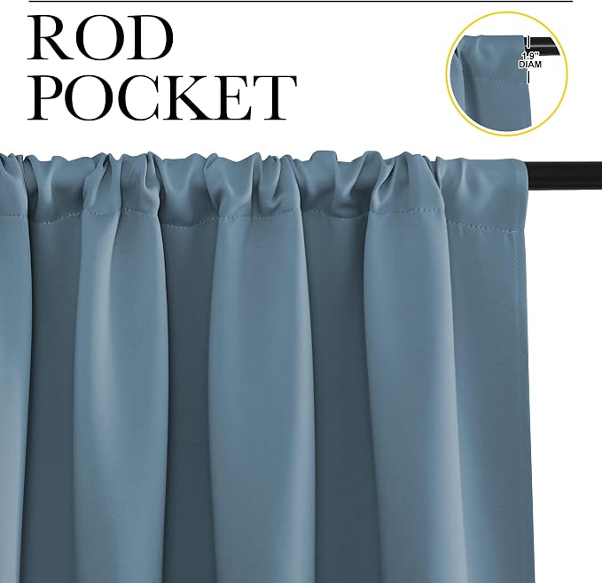 NICETOWN Blackout Curtains for Living Curtains, Smoky Blue, 1 Pair, 34-inch W x - Image 2