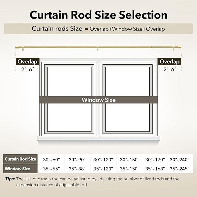 IFELS Heavy Duty Curtain Rods for Windows 72 to 144 Inch, 1 Inch Gold Curtain - Image 5