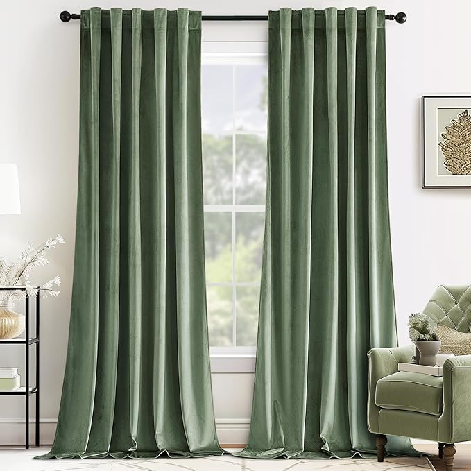 MIULEE Sage Green Velvet Curtains 96 inches Long by MIULEE