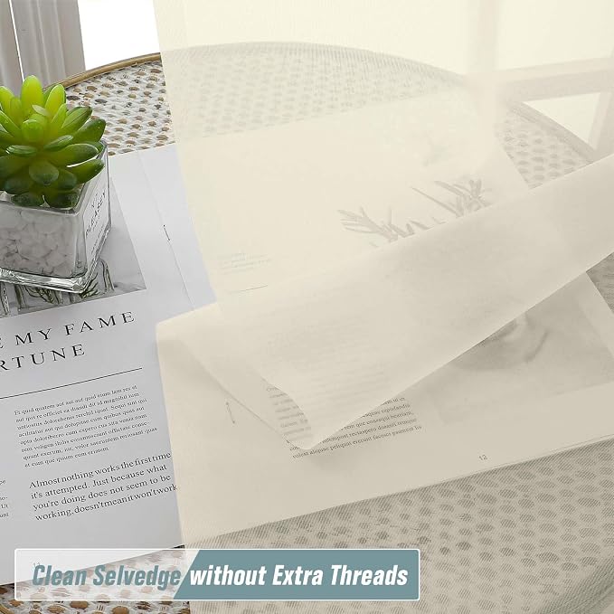 Cream Small Sheer Curtains 2 Panels Set, Kitchen Curtains 36 Inch Length - Image 5