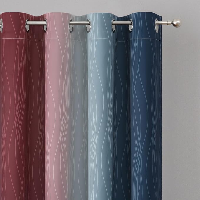 Estelar Textiler Navy Blue and Burgundy Red Ombre Blackout Curtains & Drapes - Image 4
