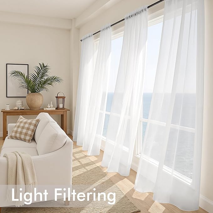 MIULEE White Sheer Curtains 105 Inches Long, 4 Panels Set, Light Filtering - Image 4