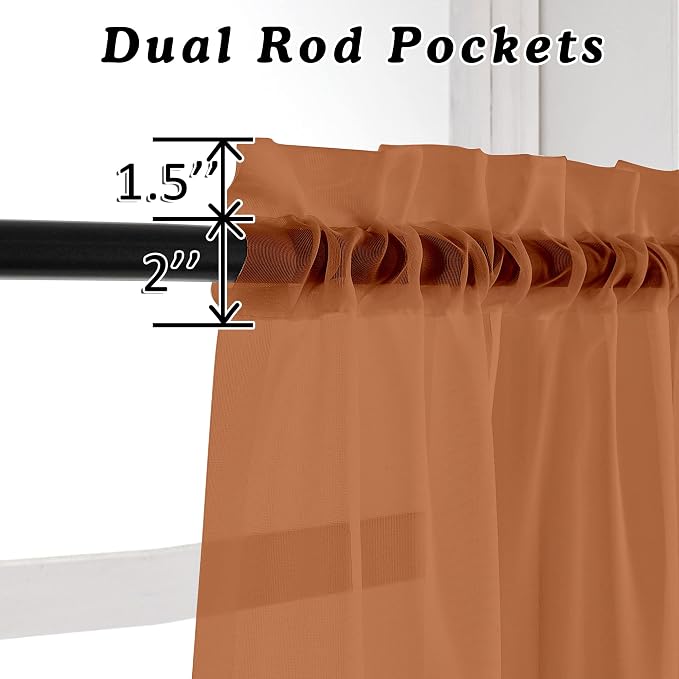 OVZME 2 Panels Orange Sheer Valance - Image 3