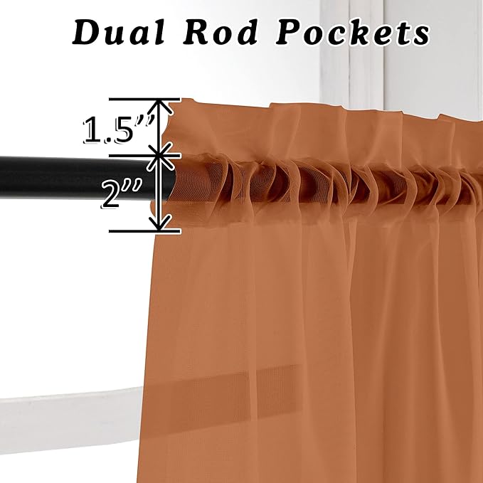 OVZME Orange Sheer Curtains 72 Inches Long 2 Panels - Image 3