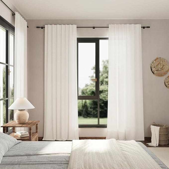 Nanspring Beige White Linen Curtains - Image 7