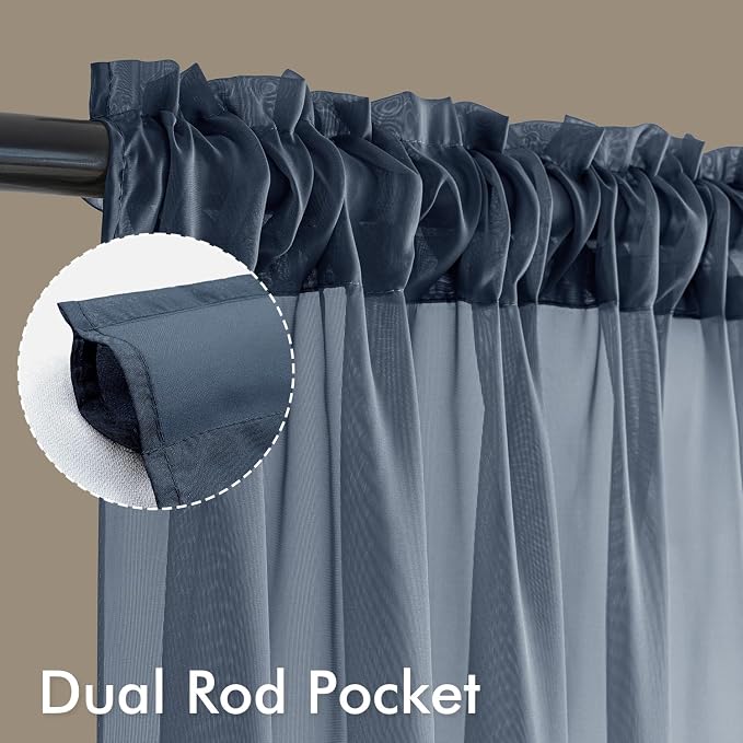 MIULEE Navy Blue Sheer Curtains 84 Inches Long, 4 Panels Set, Light Filtering - Image 3