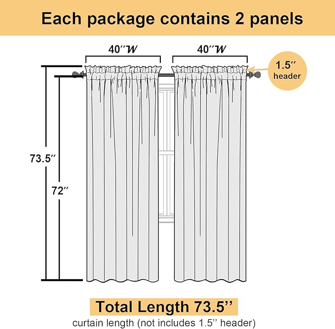 Lecloud Gold Sheer Curtains 72 Inch Length 2 Panels, Light Filtering Voile - Image 3