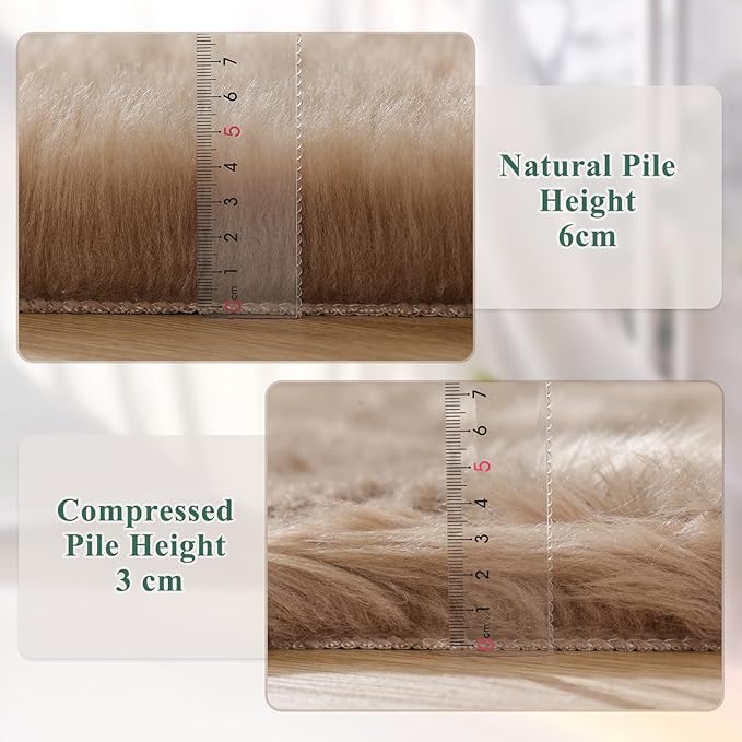 ORINOVA Beige Round Cozy 4ft Shag Rug Washable Furry Soft Area Rug - Image 7