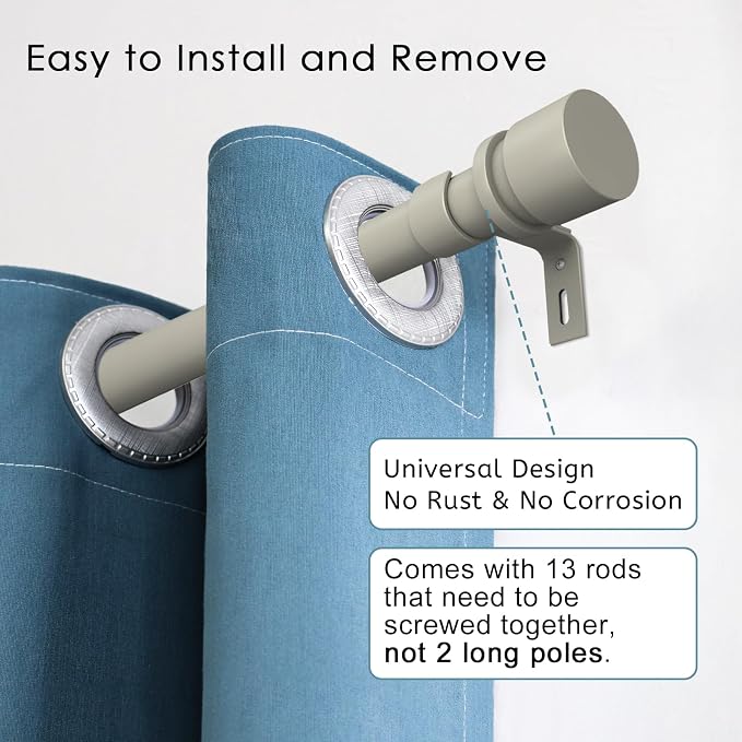 Byondeth Curtain Rods for Windows 16 to 200 Inches Adjustable Length 1 Inch - Image 2