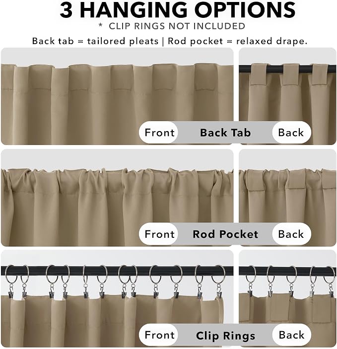 Deconovo Blackout Curtains, Thermal Insulated, W70 x L108 2 Panels, Back Tab - Image 2