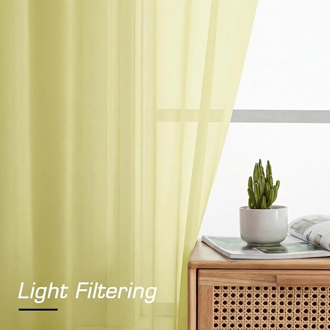 Simplebrand Light Yellow Short Sheer Curtains 45 Inch Length - Image 2