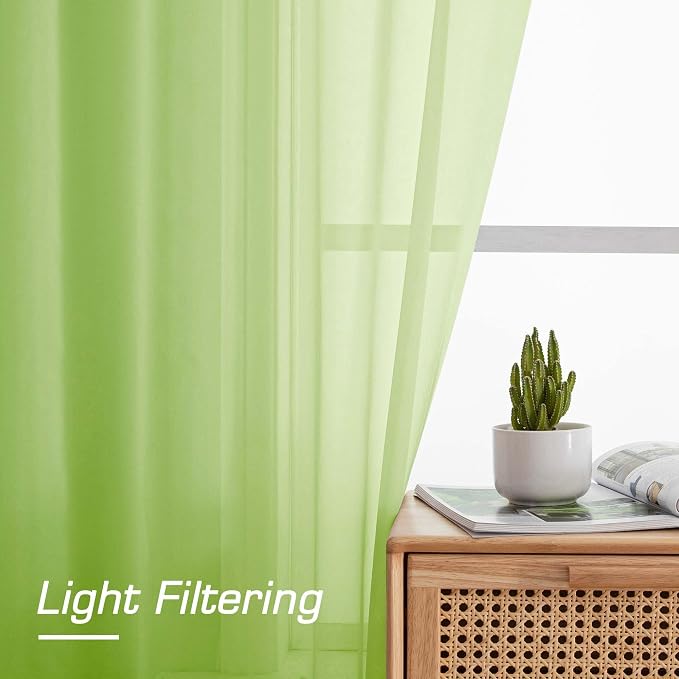 OWENIE Short Lime Sheer Curtains 30 Inch Length 2 Panels Set, Kitchen Curtains - Image 4