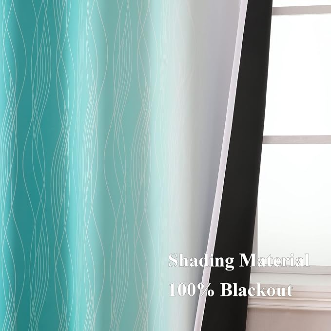 Estelar Textiler Teal and Grayish White Blackout Curtains - Image 5