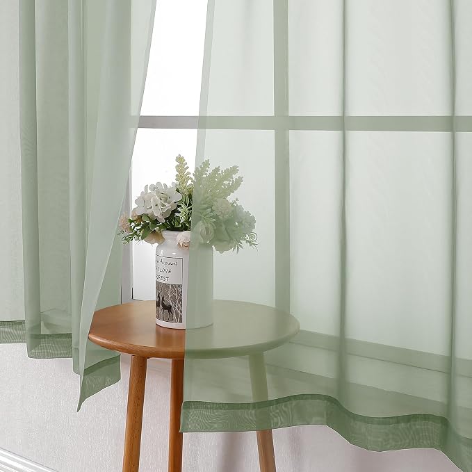 Lecloud Short Sheer Curtains 54 Inches Length 2 Panels, Light Filtering Voile - Image 6
