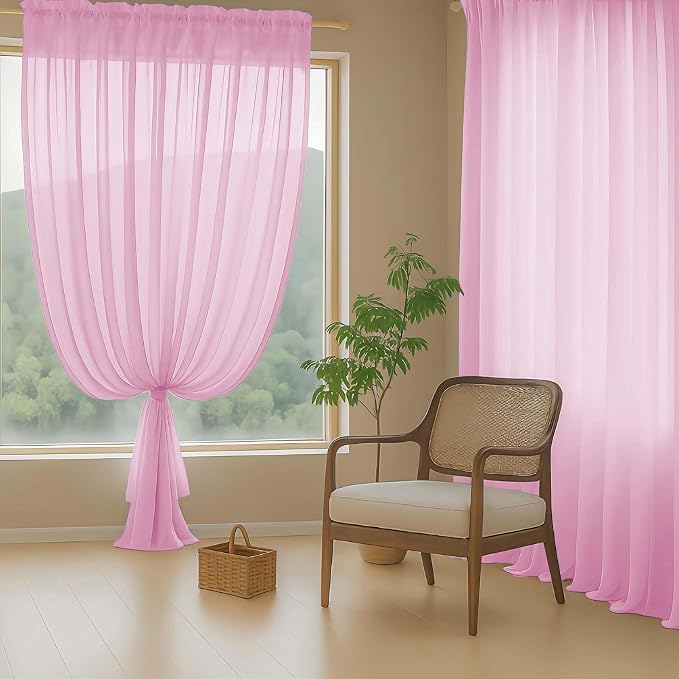 Light Pink Sheer Curtains 63 Inch Length 2 Panels, Voile Sheer Curtain - Image 8