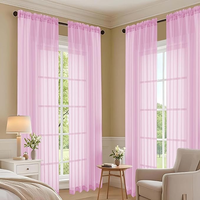 OVZME Light Pink Sheer Curtains 120 Inches Long 2 Panels Set, 59 Inch Extra - Image 6