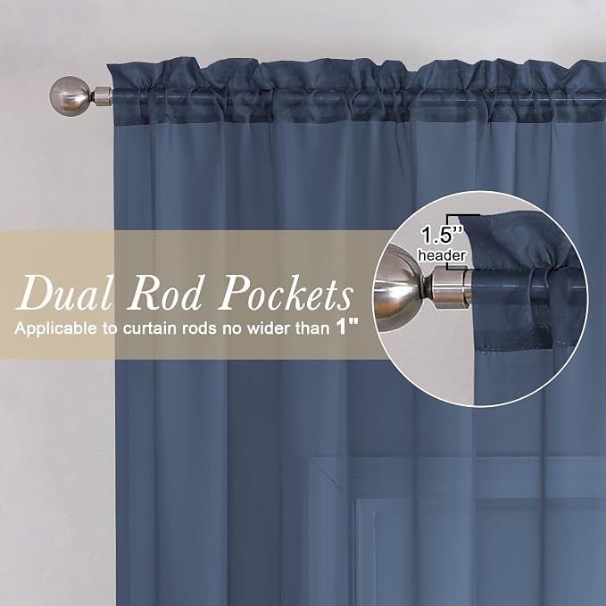 Lecloud Navy Blue Sheer Curtains 108 Inches Long 2 Pcs, Rustic Farmhouse Dual - Image 6