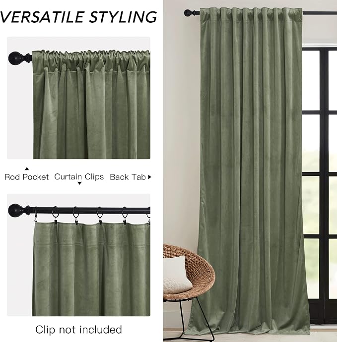 RYB HOME Sage Green Velvet Curtains - Image 2
