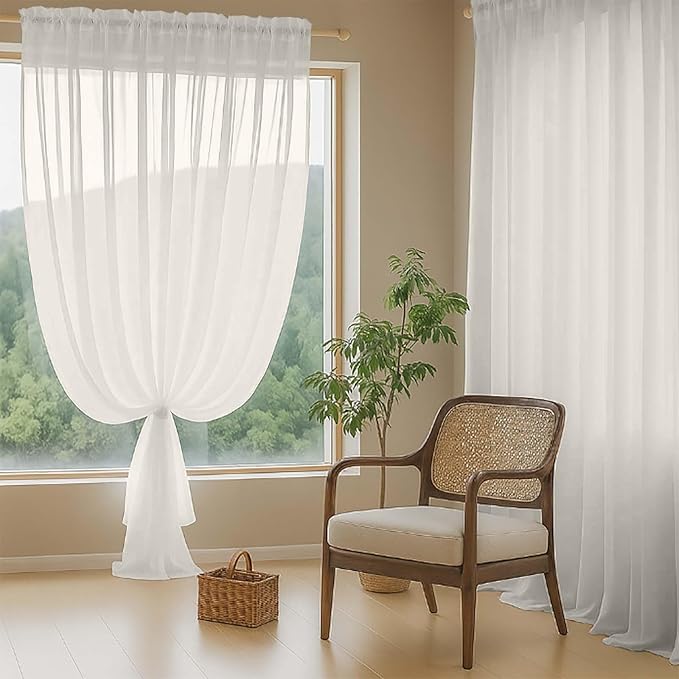 Extra Wide Sheer Ivory Curtains 84 Inches Long 2 Panels, Soft Airy Transparent - Image 8