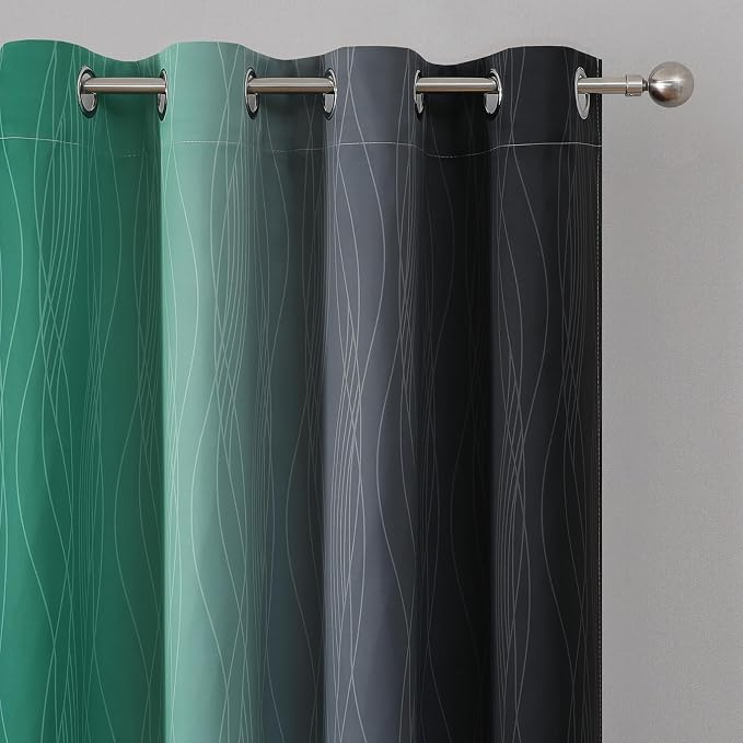 Estelar Textiler Green & Black Ombre Blackout Curtains 96 Inch Length 2 Panels - Image 4