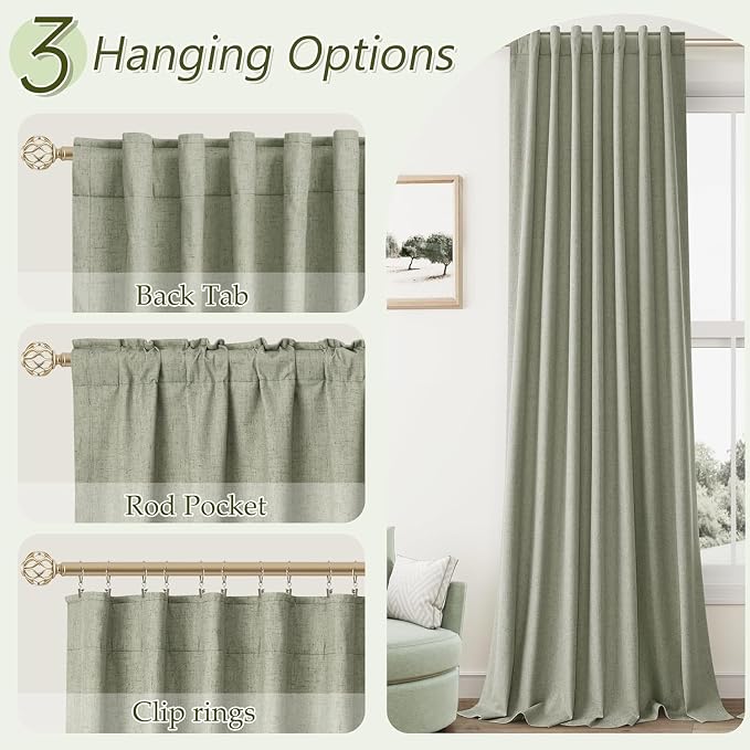 Guken Sage Green 100% Blackout Curtains 132 Inch Length 2 Panels Set - Image 6
