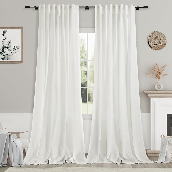 Nanspring Ivory Linen Back Tab Curtains 94 Inch Length by Nanspring