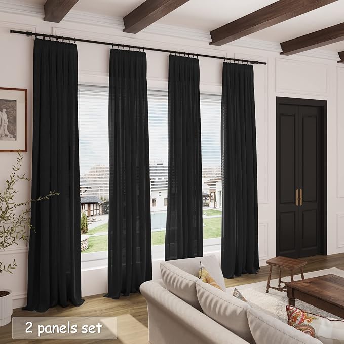 Nanspring Long Black Curtain 105 inches Long 2 Panels Set - Image 2