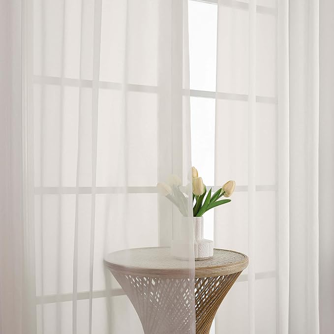 OWENIE Sheer Curtains 84 Inches Long 2 Panels Set, Ivory Sheer Curtain - Image 7