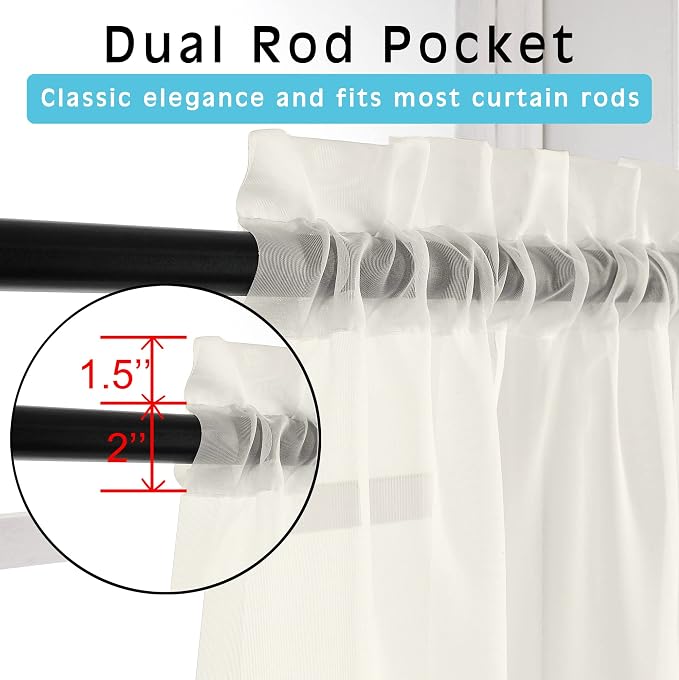 OVZME Ivory Sheer Curtains 90 Inches Long 2 Panels - Image 4