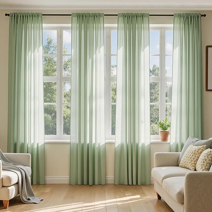 MIULEE Sage Green Sheer Curtains 96 Inches Long, 4 Panels Set, Light Filtering by MIULEE