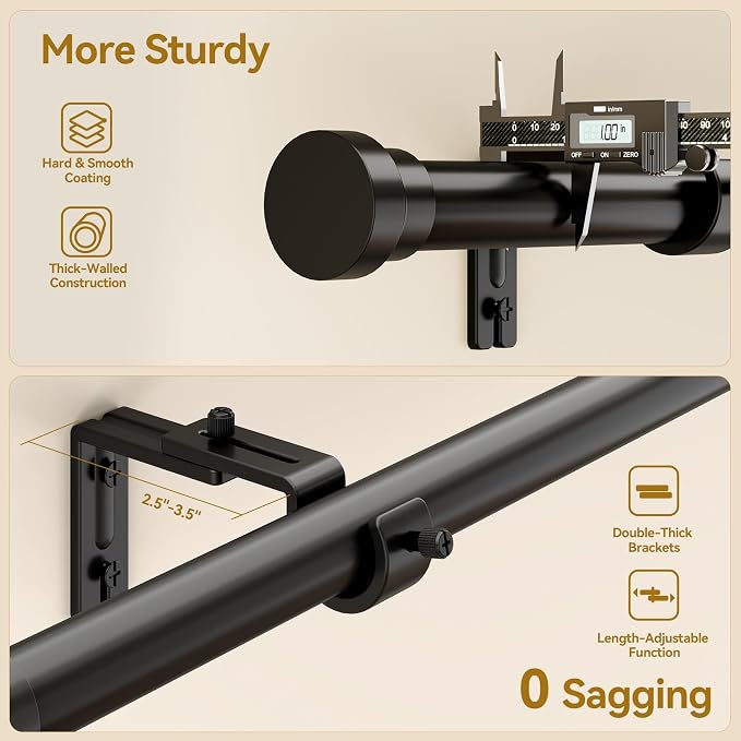 YaFex Curtain Rods 32-118 Inch, Heavy Duty 1 Inch Adjustable Curtain Rod - Image 4