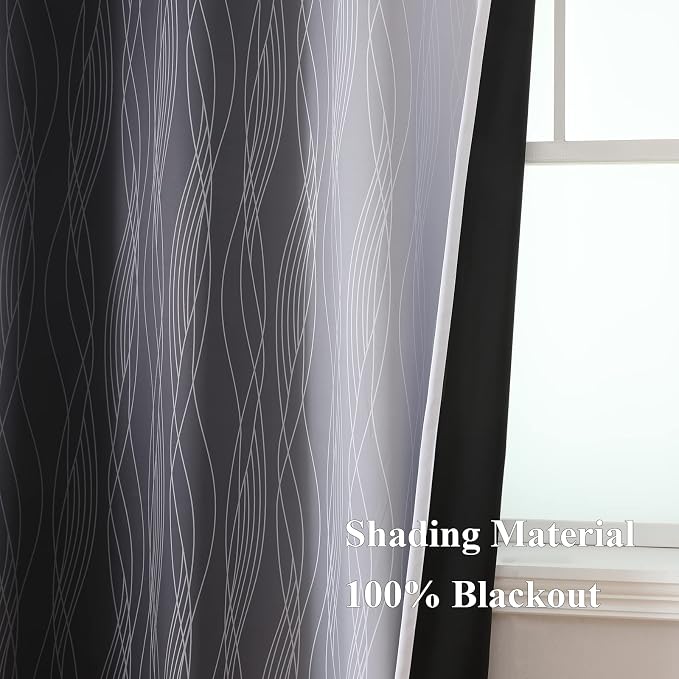 Estelar Textiler Black and Greyish White Ombre Blackout Curtains 90 Inch Length - Image 5