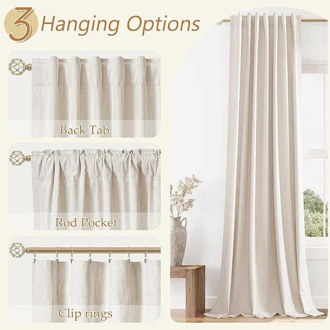Guken 100% Blackout Linen Curtains 98 Inch Wide by 52 Inch 2 Panels Set - Image 6