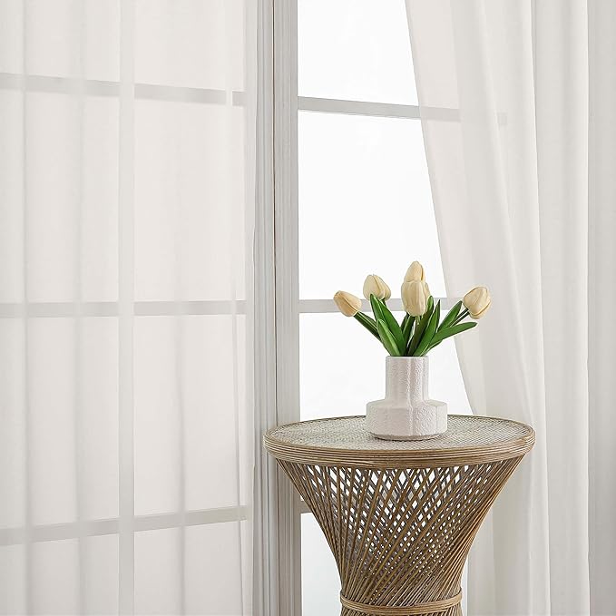 OWENIE Ivory Sheer Curtains 72 Inches Long 2 Panels Set, Transparent Voile - Image 2
