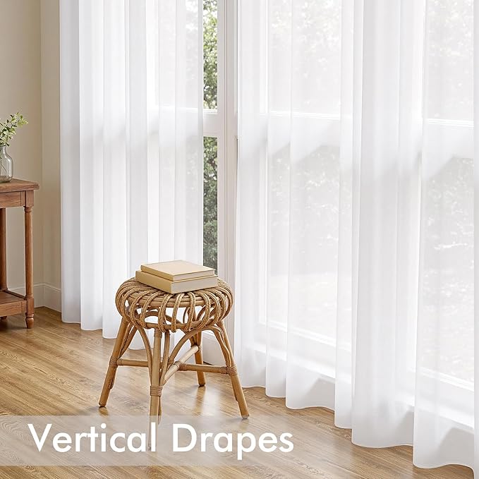 MIULEE White Sheer Curtains 92 Inches Long, 4 Panels Set, Light Filtering Voile - Image 5