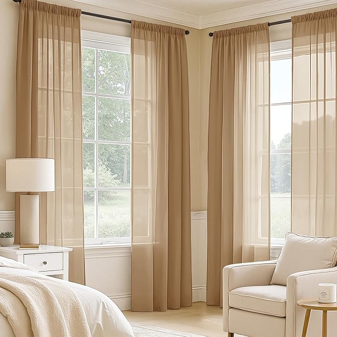 MIULEE Brown Sheer Curtains 84 Inches Long, 4 Panels Set, Rod Pocket Voile - Image 2