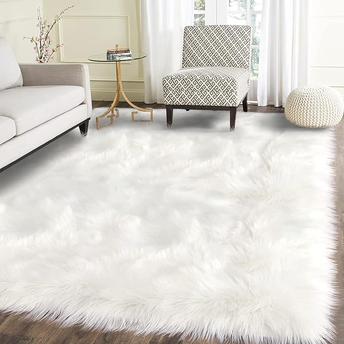 Latepis 9x12 Area Rug for Bedroom White Fluffy Rugs Washable Faux Fur Rug for - Image 8
