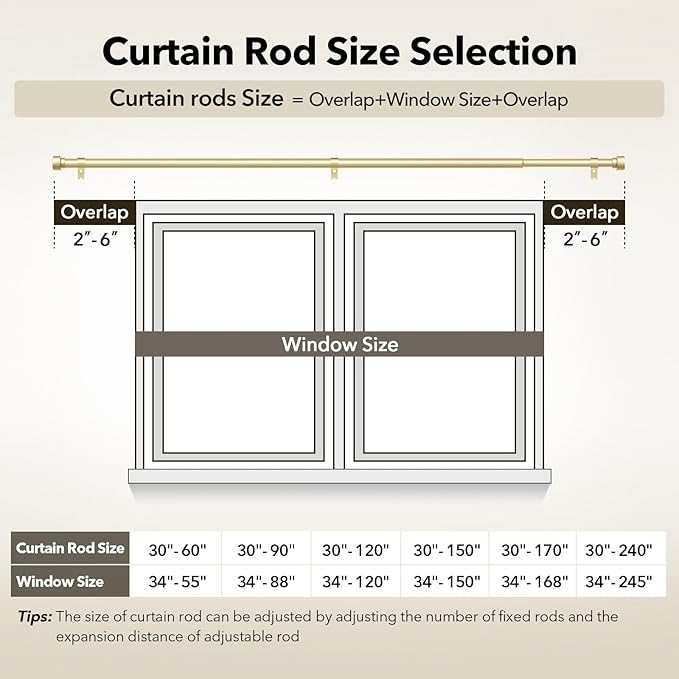 Extra Long Curtain Rods for Windows 32 to 240 Inch, 1 Inch Gold Heavy Duty - Image 4