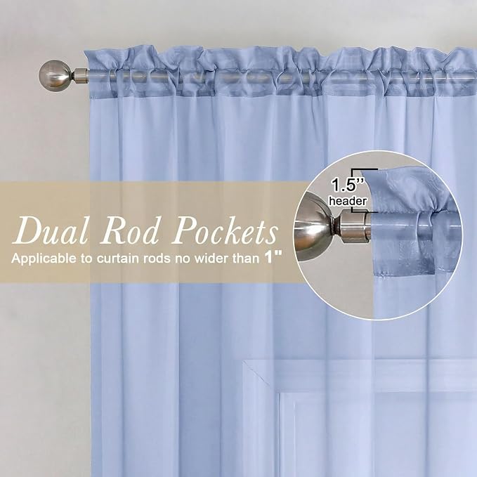 Lecloud Denim Blue Sheer Curtains 72 Inches Long 2 Panels, Rod Pocket Light - Image 5