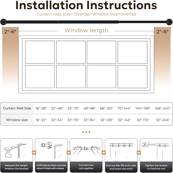 Zeerobee Curtain Rods for Windows 48 to 84, 1 Inch Industrial Wrap Around - Image 6
