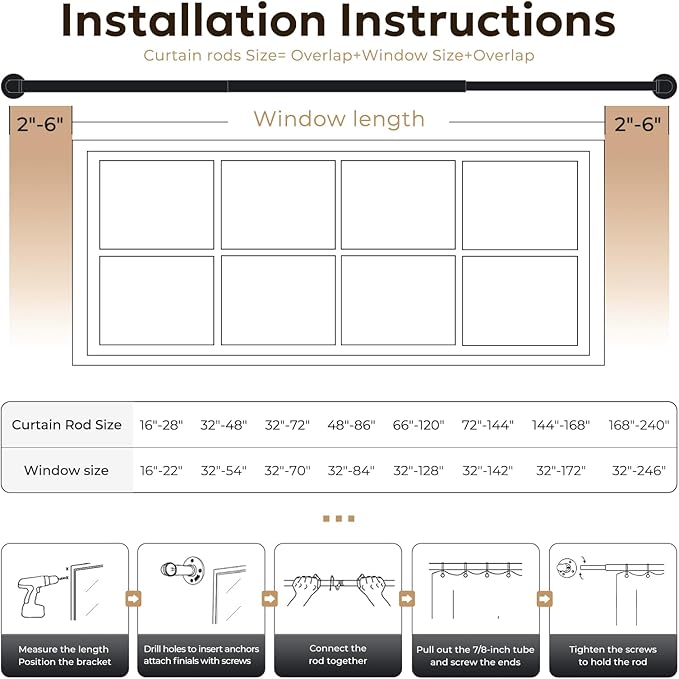 Zeerobee Curtain Rods for Windows 32 to 48, 1 Inch Industrial Wrap Around Gold - Image 6
