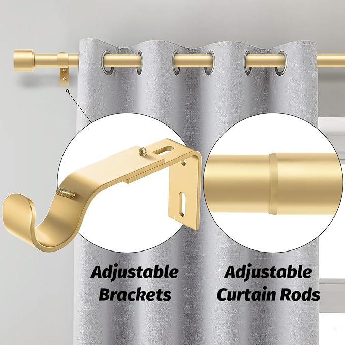 GEEBOBO Gold Curtain Rods for Windows 66 to 120 Inch, 1 Inch Adjustable Heavy - Image 2