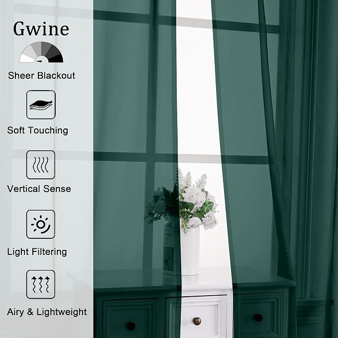 Gwine Hunter Green Sheer Curtains 63 Inch Length - Image 2