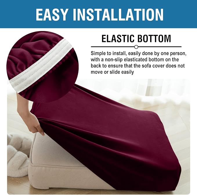 Couch Cover Stretch Velvet Sofa Cushion Cover 3-Piece - Image 6