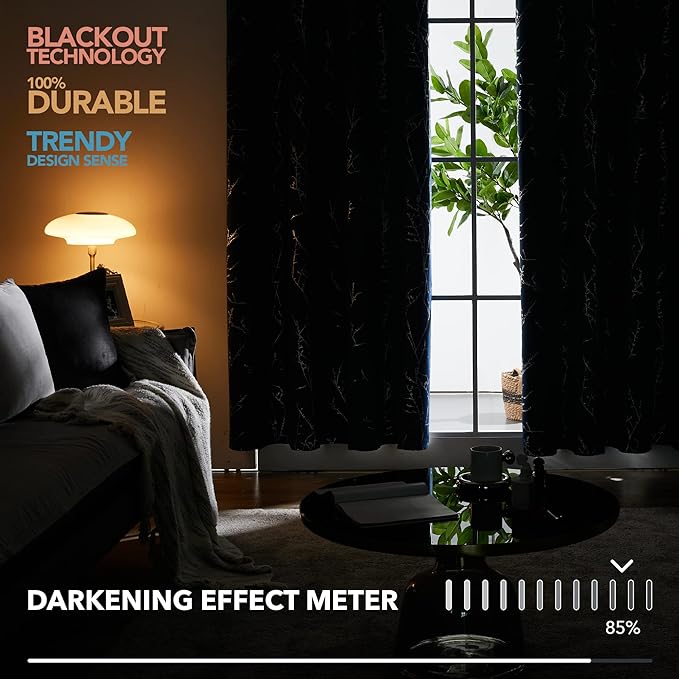Deconovo Blackout Curtains, Thermal Insulated Soundproof Drapes, Branch Silver - Image 7