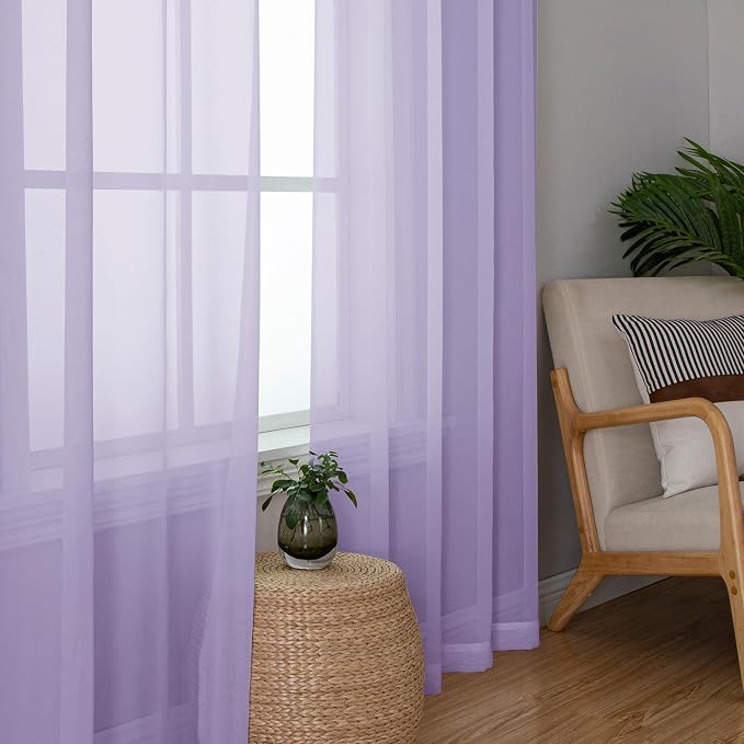 OWENIE Light Purple Sheer Curtains 54 Inch Length 2 Panels Set, Rod Pocket - Image 7