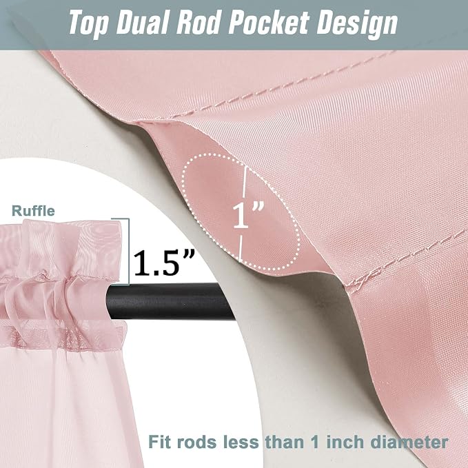 Blush Pink Window Sheer Curtains 45 Inches Length, Voile Short Curtains - Image 3