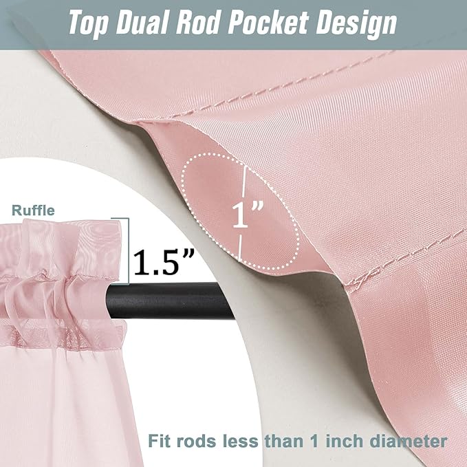 Blush Pink Small Sheer Curtains Tier 24 Inches Length 2 Pieces, Light Filtering - Image 3
